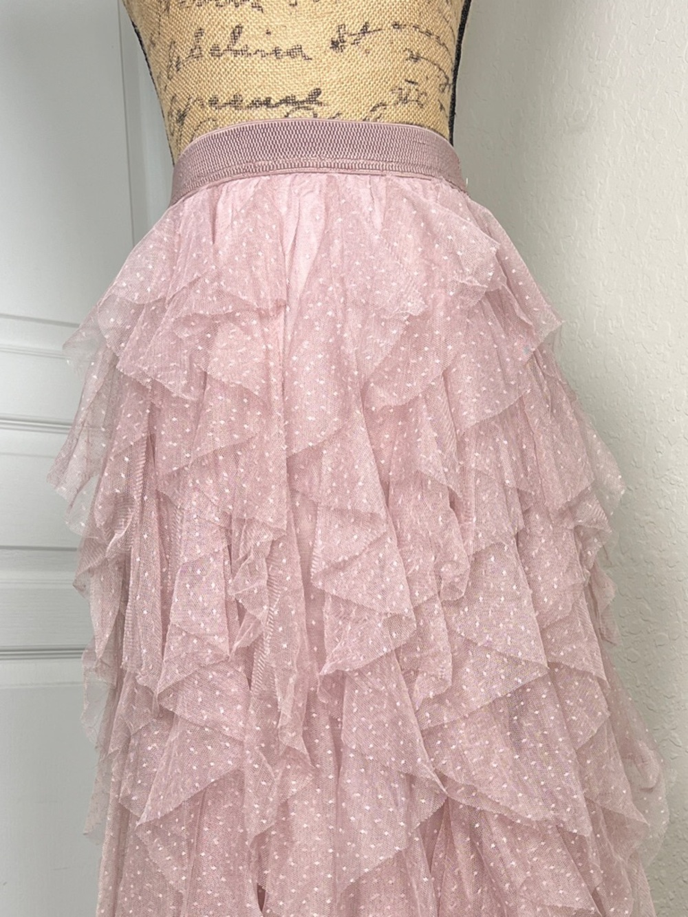 Anthropologie Dusty Pink Layered Tulle Maxi Skirt - Picture 2 of 5